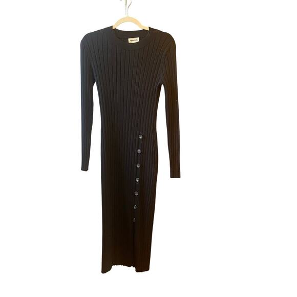 Open edit ribbed sweater button side midi dress black size small - Picture 6 of 10